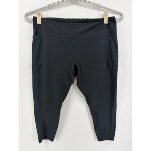 Freely Leggings Black Women 3X Cropped High Waist Ribbed Side Pockets Activewear